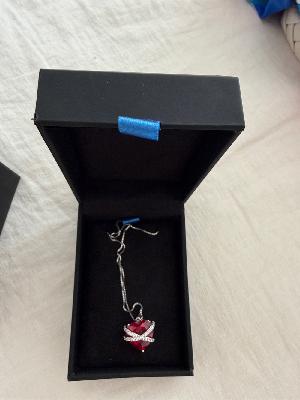 Silver Necklace with Red Heart Pendant